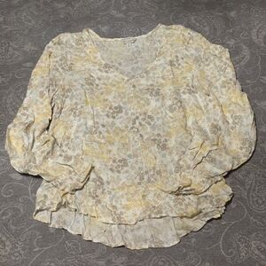 Lucky Brand Floral V-Neck Blouse (Size S)